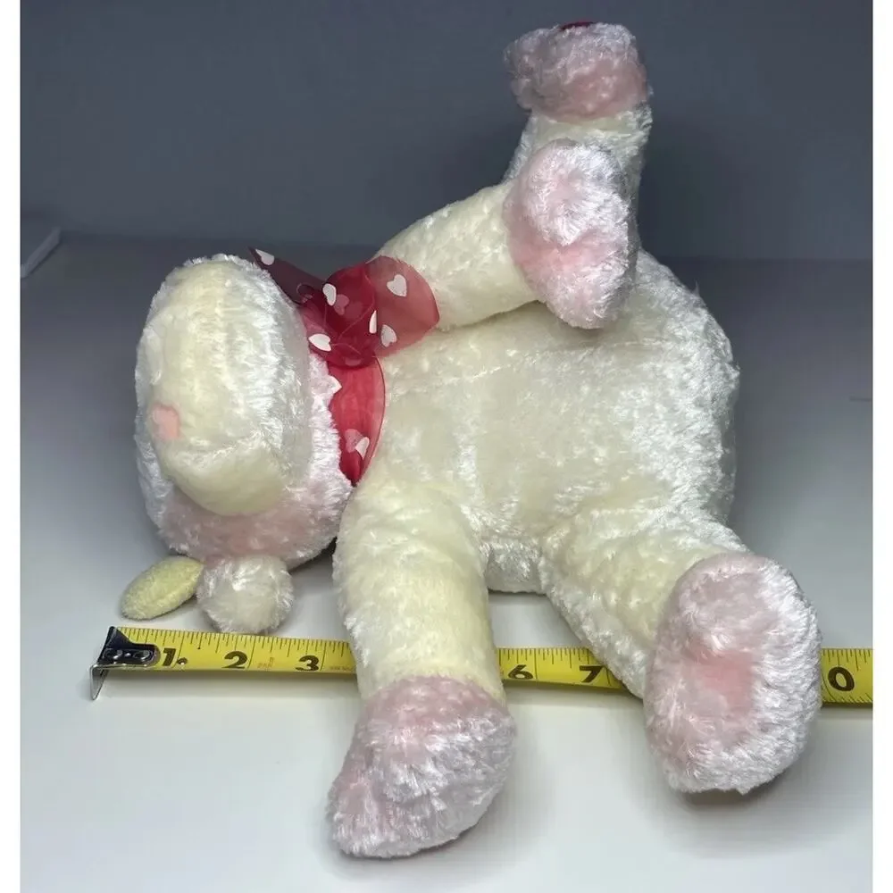 Vintage Walmart Pink Cow Plush 9” White Cream Valentines Heart Bow Pastel Floppy